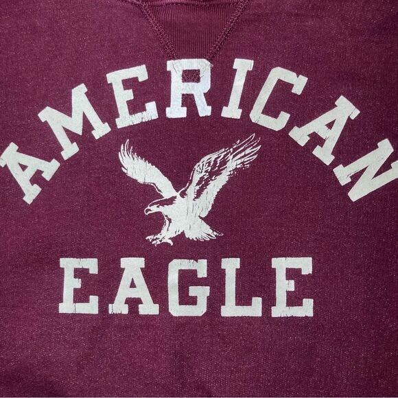 American Eagle Classic Fit Sweatshirt Hoodie in Burgundy/Cream Men’s M - Picture 5 of 8